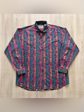 Vintage Wrangler Aztec Print Cowboy Cut Brushpopper Western Shirt Sz XL